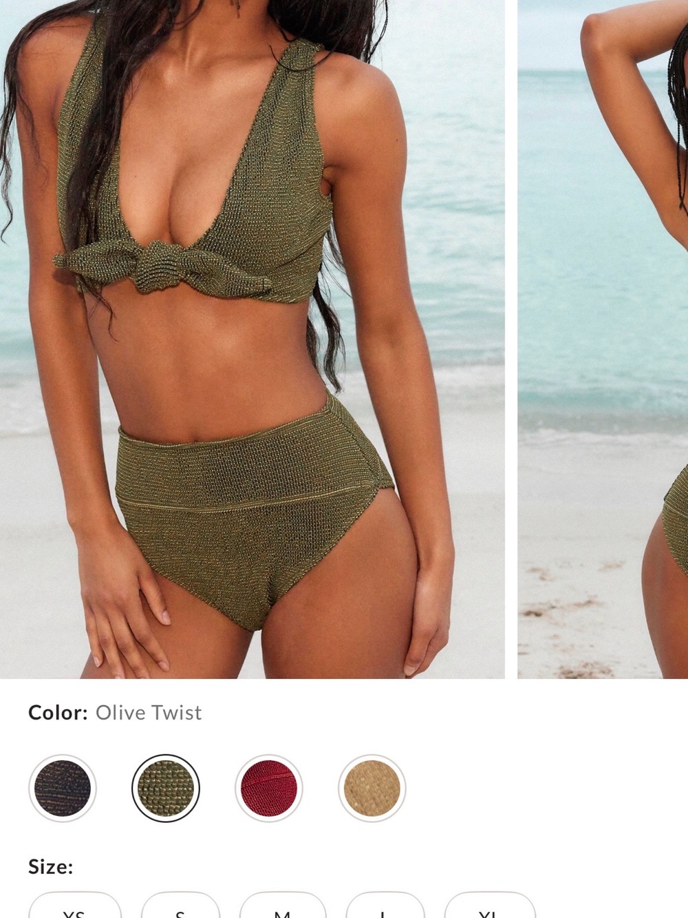 Beach Riot Ritzy Highway High-Waisted Bikini Bottoms Olive Twist M